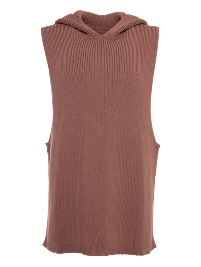 Rick Owens Ribbed Tank Hoodie In Brown