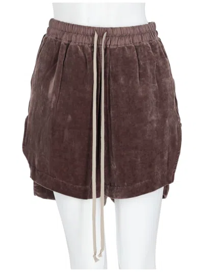 Rick Owens Velvet-textured Brown Viscose-blend Shorts