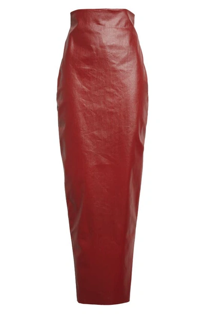 Rick Owens Waxed Denim Pencil Skirt In Cardinal Red