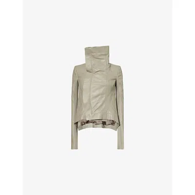 Rick Owens Womens  Naska Funnel-neck Leather Biker Jacket In Gray