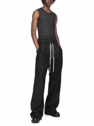 Rick Owens Wool Canvas Wide Bela Pants In Black