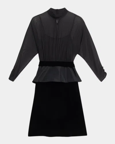 Rickie Freeman For Teri Jon Chiffon & Velvet Peplum Dress In Black