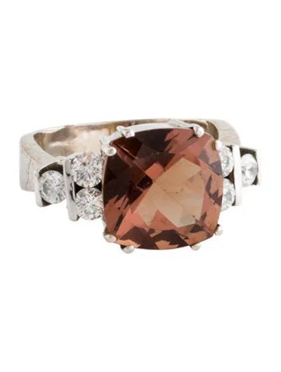 Pre-owned Ring 14k Glass & Diamond Cocktail  In Brown/green