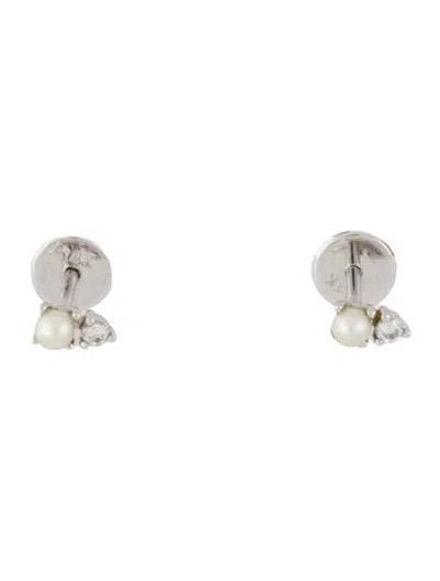 Pre-owned Ring Concierge 14k Pearl & Diamond Stud Earrings In Multicolor