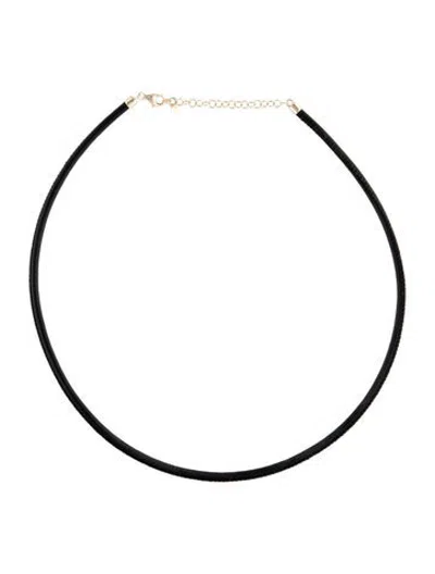 Pre-owned Ring Concierge Leather Collar Necklace, 18" In Black