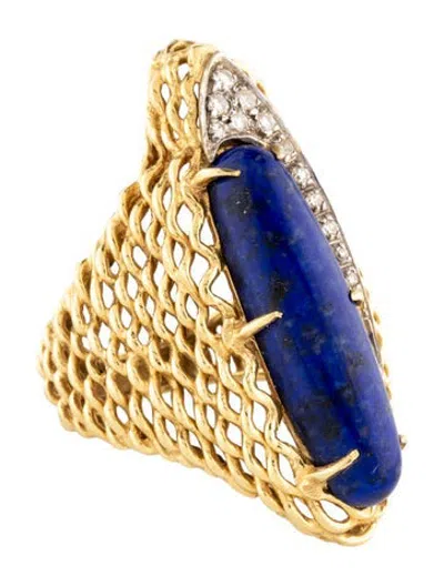 Pre-owned Ring Spritzer Fuhrmann 18k Lapis Lazuli & Diamond Cocktail  In Multicolor