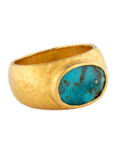 Pre-owned Ring Zamiyya 24k Hammered Turquoise Cocktail  In Multicolor