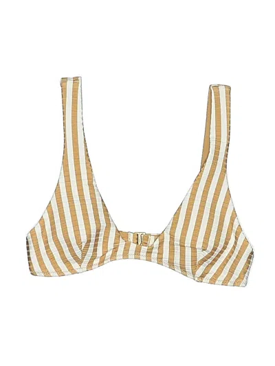 Pre-owned Rip Curl Swimsuit Top Gold Stripes Pattern Swimwear