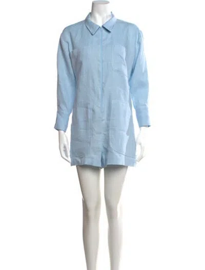 Pre-owned Rivet Utility Linen Romper In Blue
