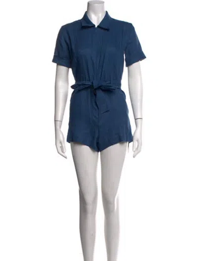 Pre-owned Rivet Utility Linen Romper In Blue