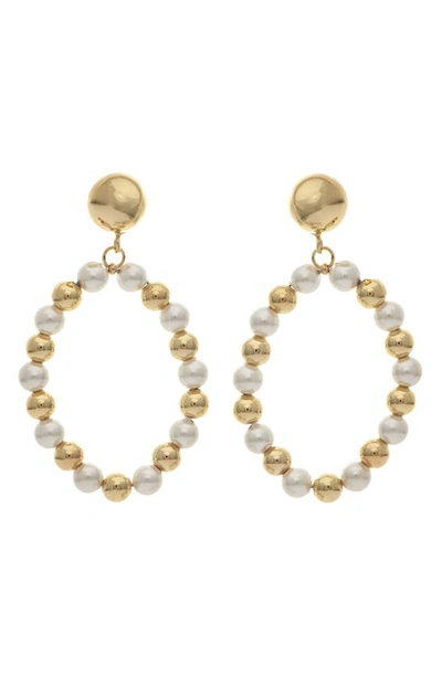 Rivka Friedman 18k Yellow Gold Clad Polished Bead & Faux Pearl Earrings In 18k Gold Clad