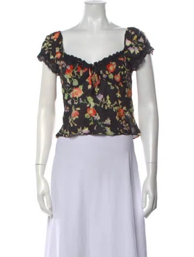 Pre-owned Rixo London Floral Print V-neck Blouse In Black