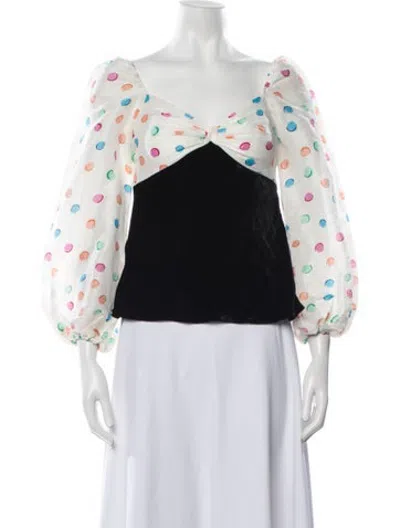 Pre-owned Rixo London Polka Dot Print V-neck Blouse In Black