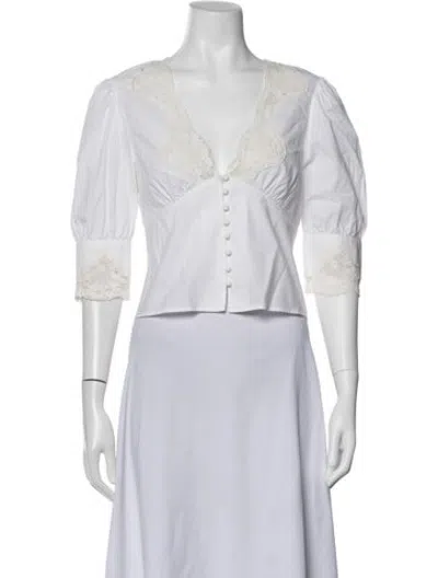 Pre-owned Rixo London V-neck Three-quarter Sleeve Blouse In White