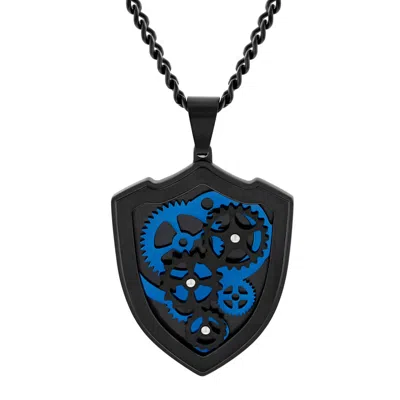 Robert Alton Black & Blue Finish Stainless Steel Shield Pendant In Two Tone
