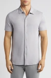 Robert Barakett Robbins Knit Short Sleeve Button-up Shirt In Grey