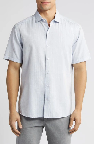 Robert Barakett Silvera Herringbone Slub Short Sleeve Button-up Shirt In Blue