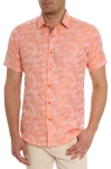 Robert Graham Poseidon Short Sleeve Linen & Cotton Jacquard Button-up Shirt In Orange