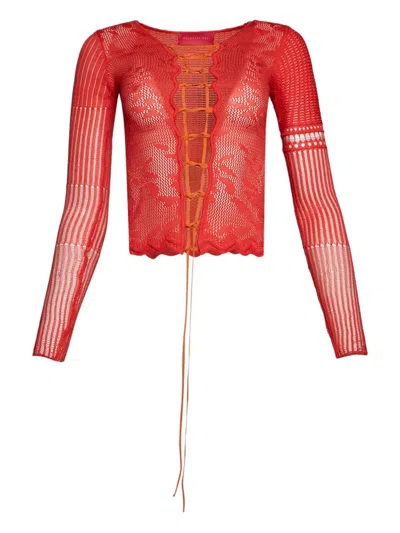 Roberta Einer Kat Lace-up Top In Red