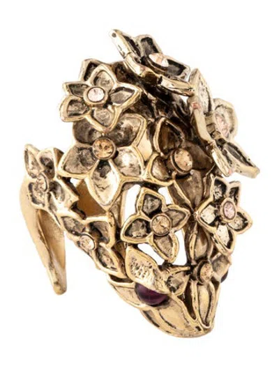Pre-owned Roberto Cavalli Crystal Floral Snake Cocktail Ring In Pink