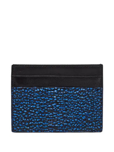 Pre-owned Roberto Cavalli Python-embossed Leather Card Holder In Blue