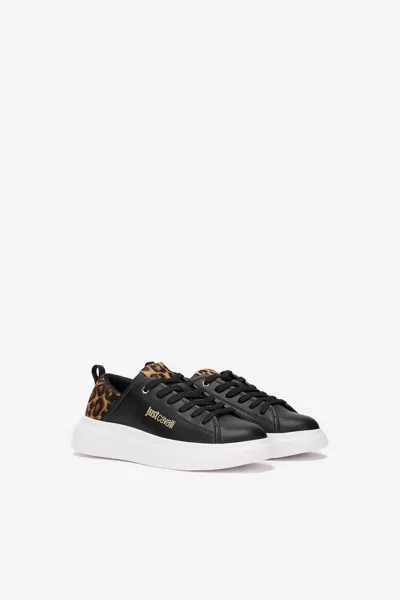 Roberto Cavalli Schwarze Sneaker Mit Leoparden-detail In Black