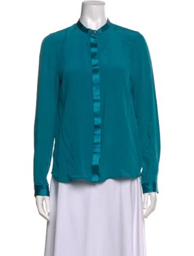 Pre-owned Roberto Cavalli Silk Long Sleeve Blouse In Blue