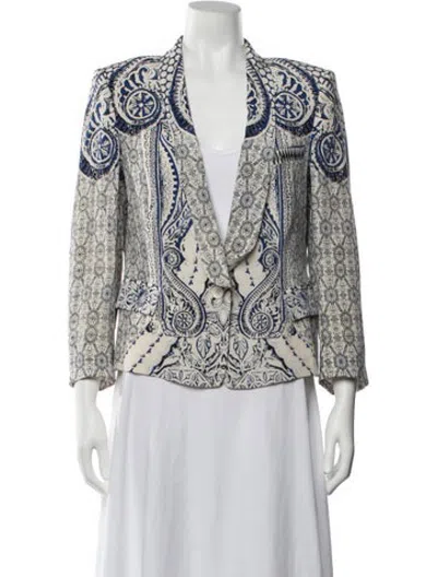 Pre-owned Roberto Cavalli Silk Patterned Blazer In Blue/neutrals