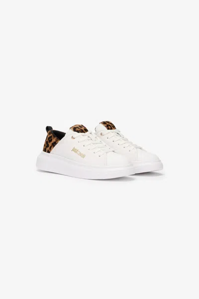 Roberto Cavalli Weisse Sneaker Mit Leoparden-detail In Multi