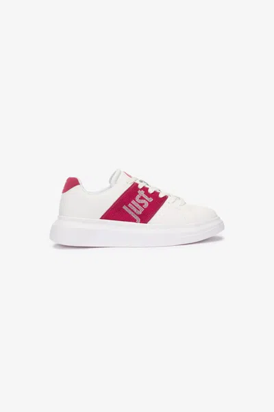 Roberto Cavalli Weisse Sneaker Mit Seitlichem Einsatz In Fuchsia In White