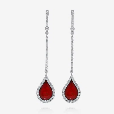 Roberto Coin Art Deco 18k White Gold, Quartz And Diamond Drop Earrings In Red