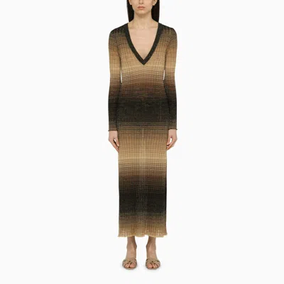 Roberto Collina Women's Black/sand Linen Blend Long Dress | Size Medium | T16033st16s In Multicolor