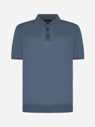 Roberto Collina Cotton Knit Polo Shirt In Blue
