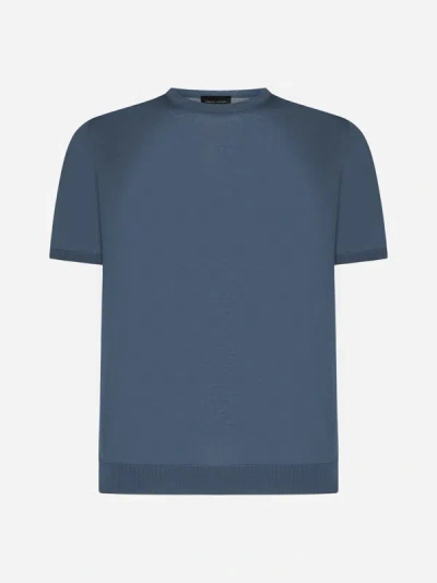 Roberto Collina Half-sleeved Cotton Sweater In Blue