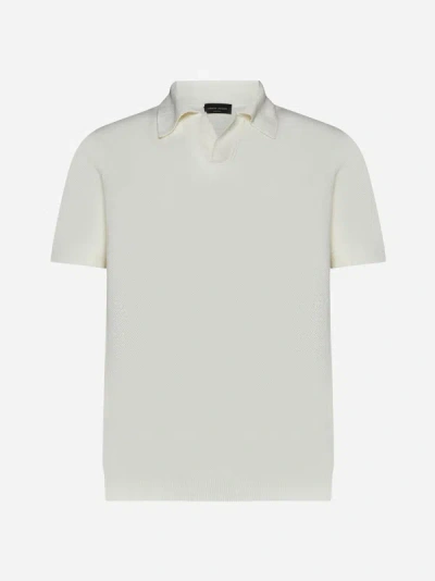 Roberto Collina Piquet Cotton Knit Polo Shirt In White