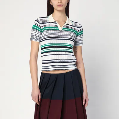 Roberto Collina Striped Polo Shirt In Cotton Blend In Multicolor