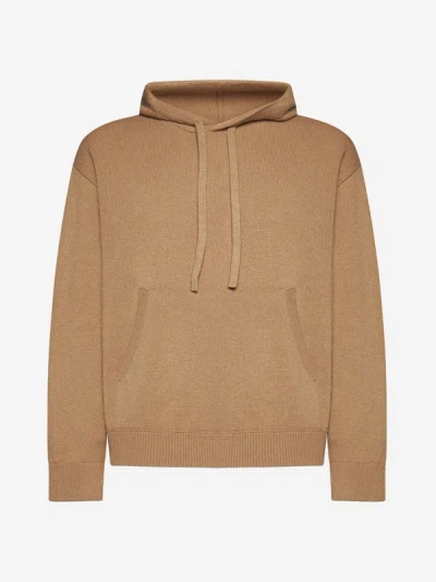 Roberto Collina Wool And Cashmere Hooded Sweater In Hazelnut