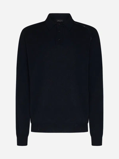 Roberto Collina Wool And Cashmere Polo Shirt In Navy