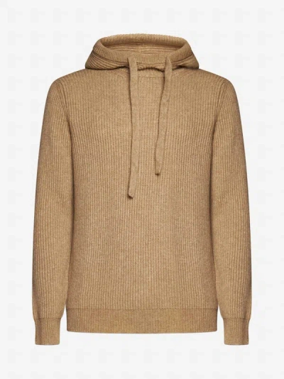Roberto Collina Wool-blend Hooded Sweater In Walnut