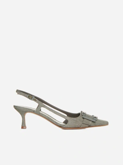 Roberto Festa Atena Denim Slingback Pumps In Khaki