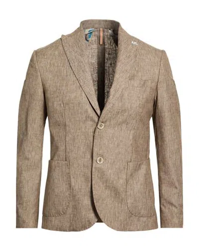 Roberto P  Luxury Roberto P Luxury Man Blazer Khaki Size 40 Cotton, Polyester In Brown