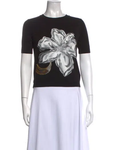 Pre-owned Rochas Floral Print Crew Neck Top In Black