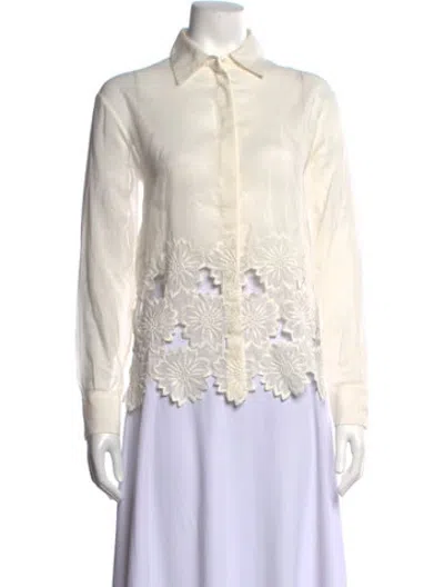 Pre-owned Rochas Lace Pattern Long Sleeve Top In Neutrals