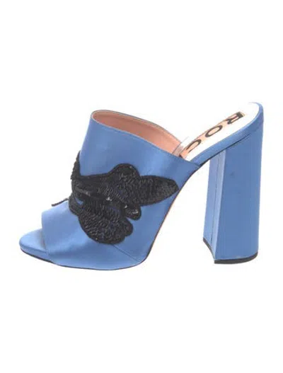 Pre-owned Rochas Satin Sequin Embellishments Slides In Black/blue