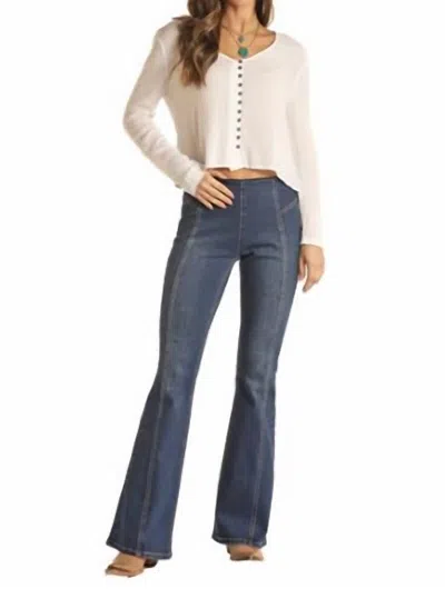 Rock & Roll Denim Pull On Flare Leg Jeans In Medium Wash In Blue