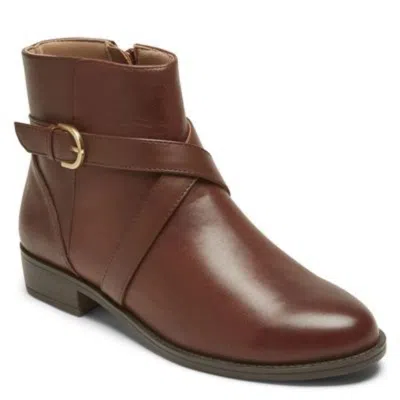 Rockport Vicky Ci9745 Boots Women Brown Leather Side Zip Ankle Bootie Htat1751