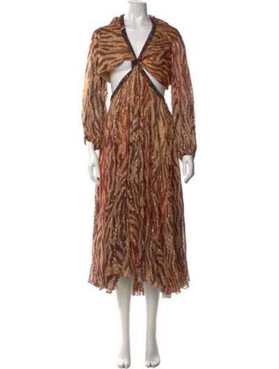 Pre-owned Rococo Sand Animal Print Midi Length Dress W/ Tags In Metallic/neutrals
