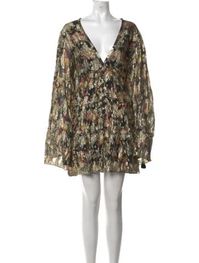 Pre-owned Rococo Sand Floral Print Mini Dress In Gold