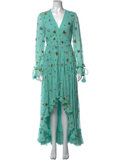 Pre-owned Rococo Sand Graphic Print Long Dress In Blue