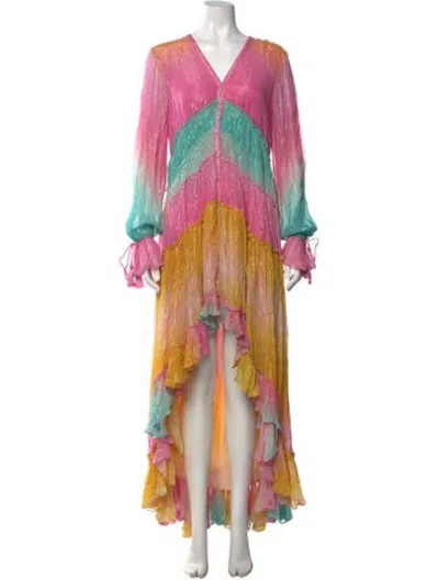 Pre-owned Rococo Sand Printed Long Dress In Metallic/yellow